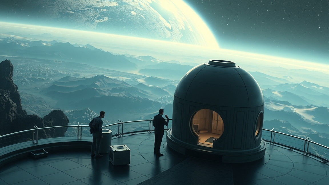 Két ember a csillagok alatt, bolygók felfedezése a háttérben.