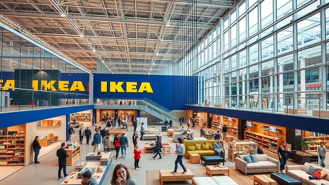 A legnagyobb budapesti IKEA áruház belső tere, modern bútorokkal.