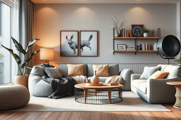 Modern babzsákfotel a stílusos lakótérben, otthoni kényelem