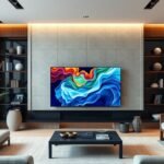 Samsung UE98DU9072 csúcskategóriás TV egy modern nappaliban.