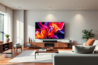 Hisense 75U7Q Pro nagyképernyős televízió a modern nappaliban