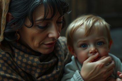 Tóth Gabi és gyermeke közeli pillanat.