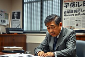 Japán minisztere egy botrányos viccet elemez az irodájában.