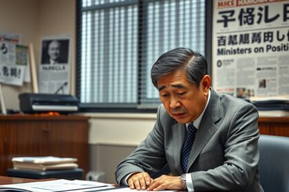 Japán minisztere egy botrányos viccet elemez az irodájában.