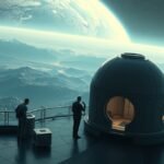 Két ember a csillagok alatt, bolygók felfedezése a háttérben.