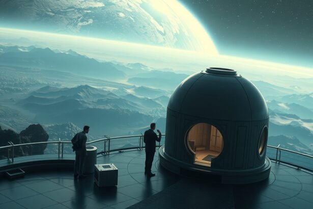 Két ember a csillagok alatt, bolygók felfedezése a háttérben.