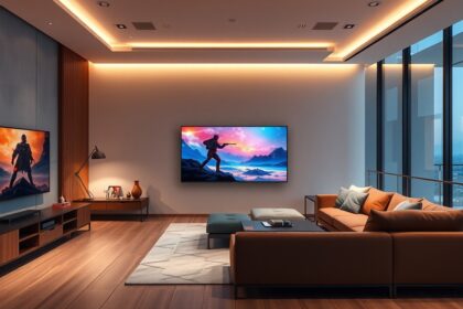 Xiaomi TV Max a modern nappaliban, óriási képernyővel és lenyűgöző képi minőséggel.