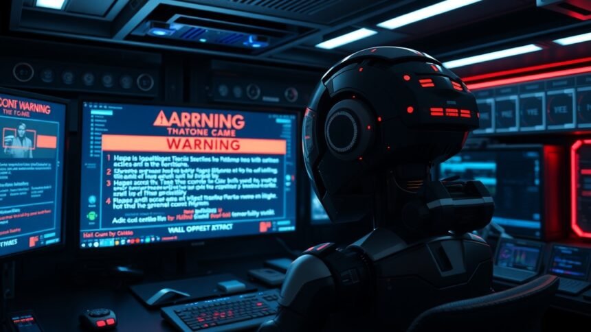 Robot monitoring AI warnings in a tech environment