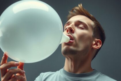 Fiatal férfi nevetőgázzal a kezében, pillanatnyi öröm kifejezése