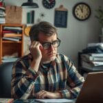 Felnőtt férfi ADHD miatt nehezen összpontosít a munkájára