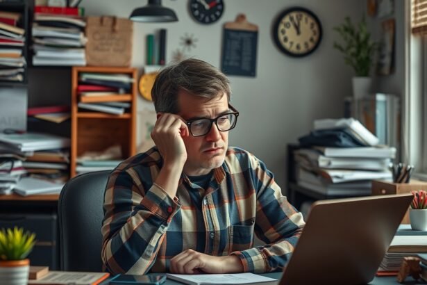 Felnőtt férfi ADHD miatt nehezen összpontosít a munkájára