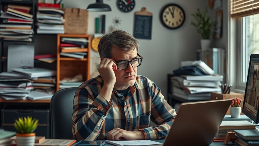 Felnőtt férfi ADHD miatt nehezen összpontosít a munkájára