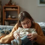 Szeleczky Zita gyermeke a kanapén játszik családi környezetben.