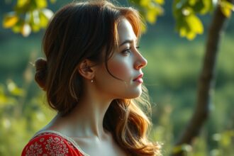 Fiatal nő profilu természetes környezetben, egészséggel kapcsolatos témákhoz