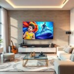 Samsung QE85QN80F TV a modern nappaliban, színes kép és elegáns bútorok.