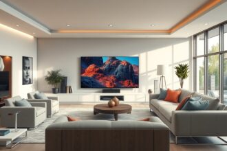 Samsung QE75QN990F 75 hüvelykes televízió modern nappaliban