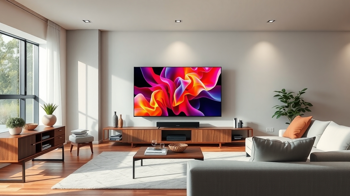 Hisense 75U7Q Pro nagyképernyős televízió a modern nappaliban