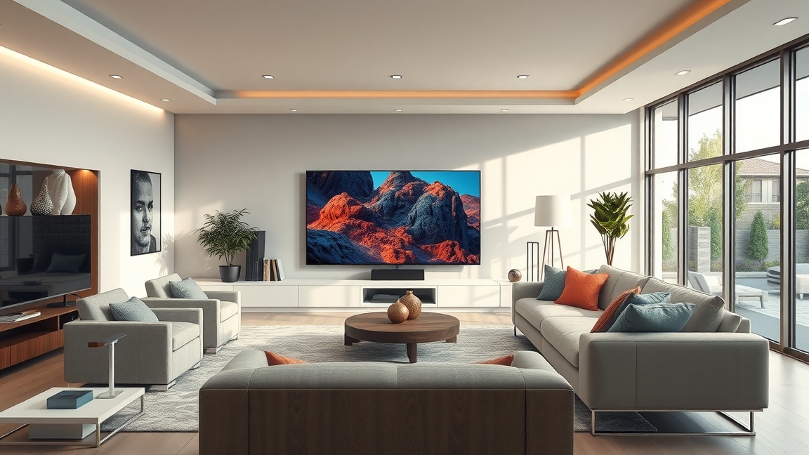 Samsung QE75QN990F 75 hüvelykes televízió modern nappaliban