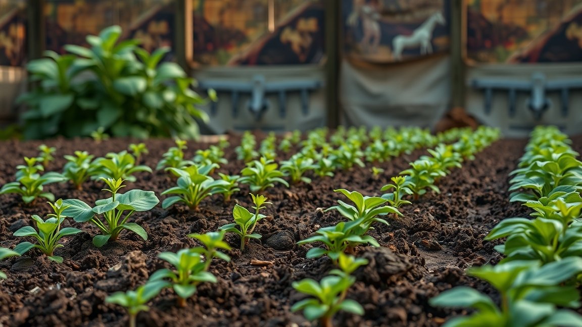 Friss növények a talajban, egészséges növénytermesztés bemutatása