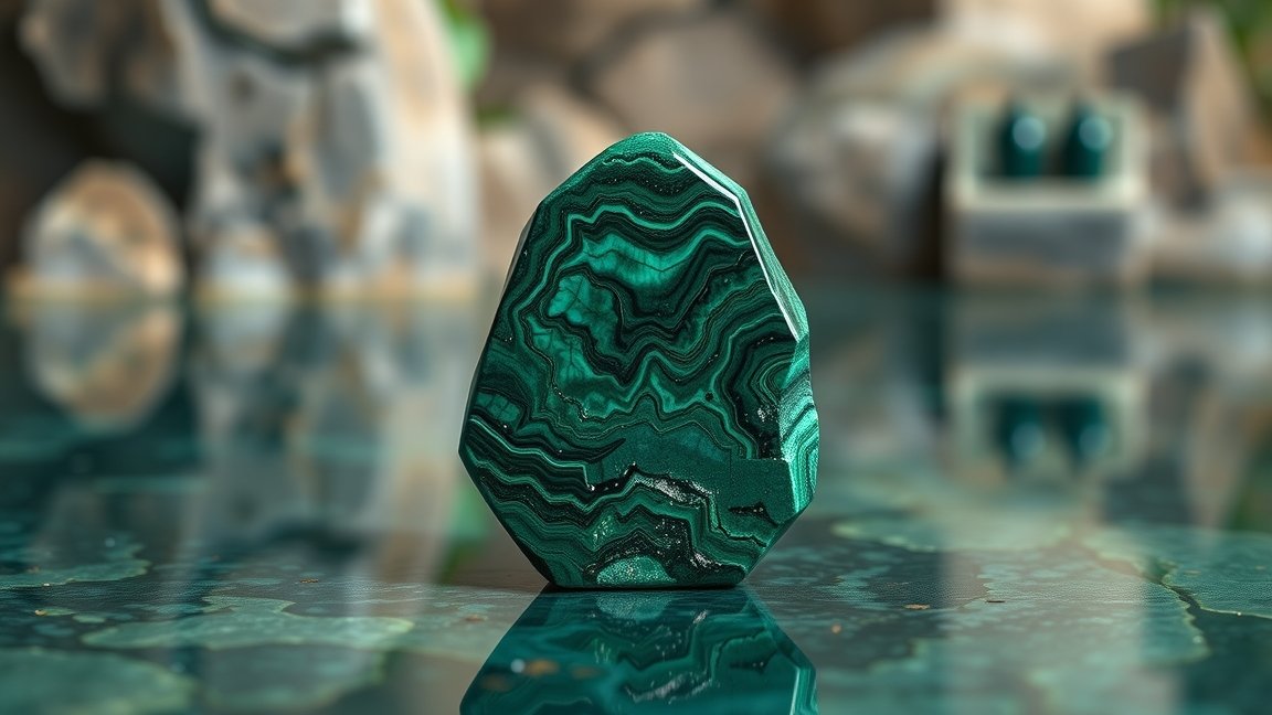 Malachit kő a meditáció és energetikai tisztítás eszközeként.