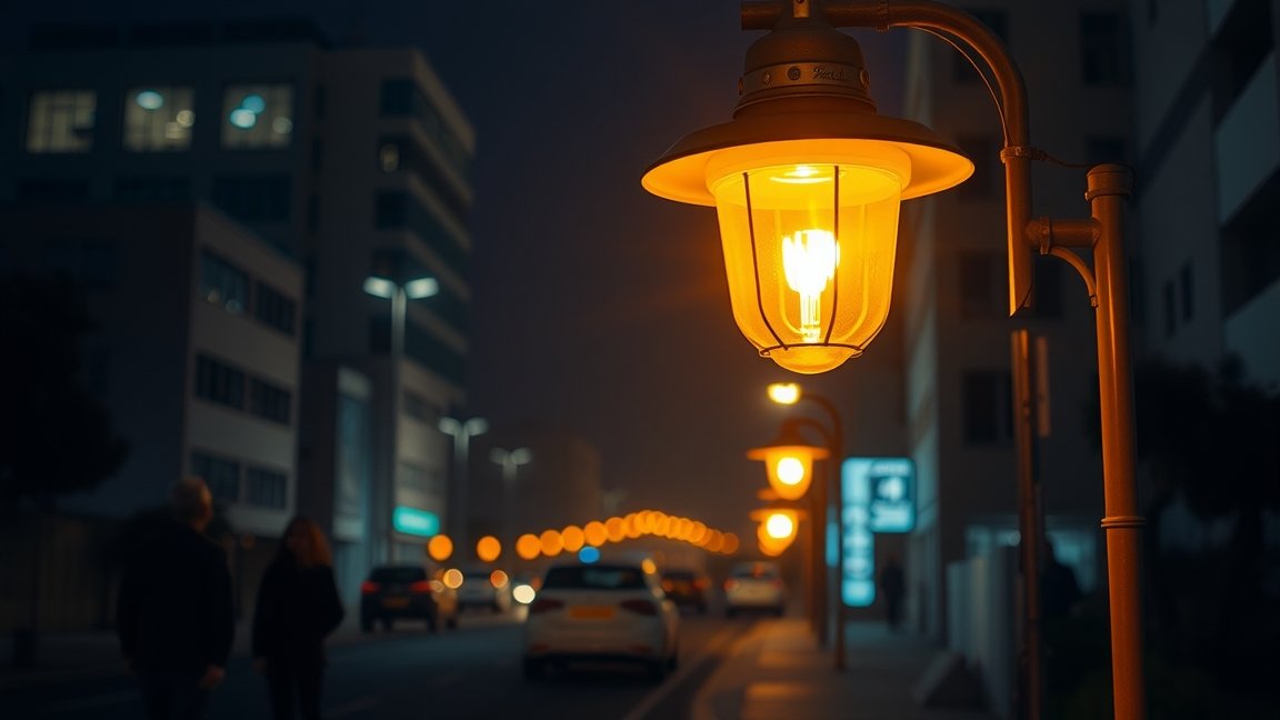 Nátriumlámpa világítás városi környezetben éjszaka