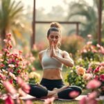 Egy fiatal nő meditál virágok között a hormonális egyensúlyért