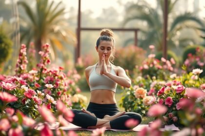 Egy fiatal nő meditál virágok között a hormonális egyensúlyért