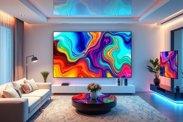 Modern nappali QLED televíziókkal élénk színekben