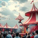 Cirkuszi előadás két művész ugrással a színpadon