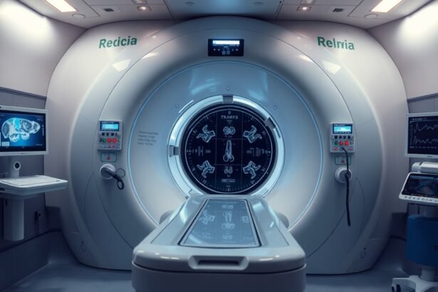 Az MRI gép belső nézete, orvosi képalkotási technológia bemutatása.