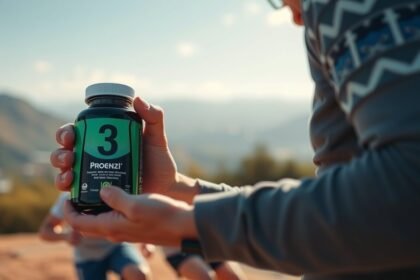 Proenzi 3 táplálékkiegészítő, ízületek védelmére, természetes háttérrel.