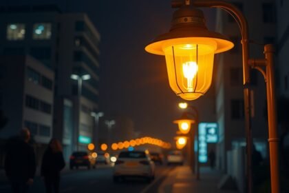 Nátriumlámpa világítás városi környezetben éjszaka