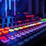 DMX vezérlő pult színes világítással és gombokkal