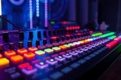 DMX vezérlő pult színes világítással és gombokkal