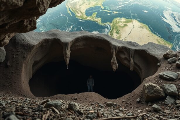 Föld alatti barlang és a világkép, amely a klímaváltozásra figyelmeztet.