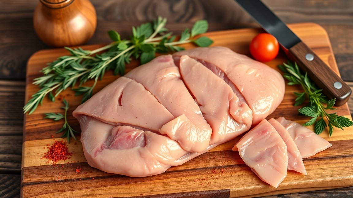 Frissen vágott csirkemáj fűszerek és zöldségek mellett