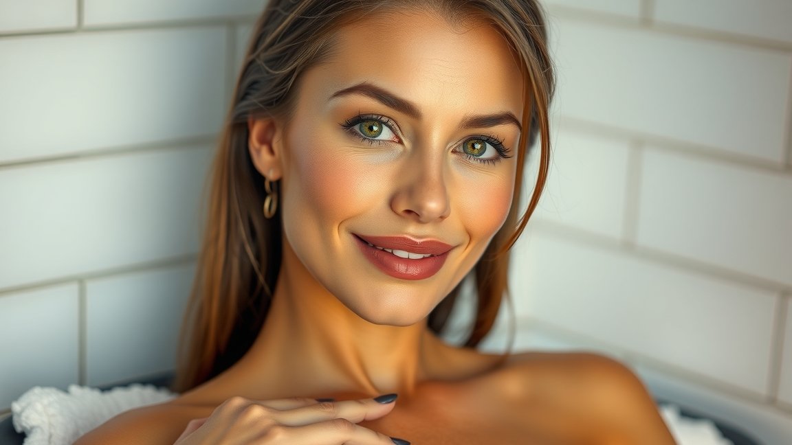 Fiatal nő szolárium után, szép bőrápolással és barnasággal.