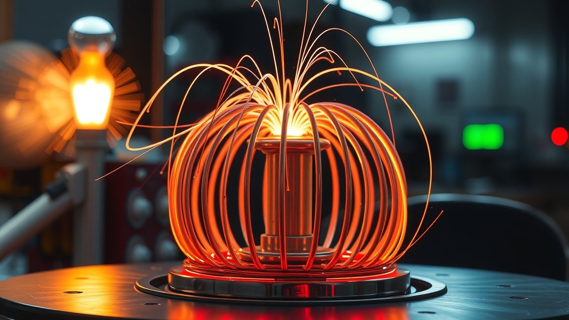 Tesla-gomb működése elektromágneses indukcióval és kisülésekkel