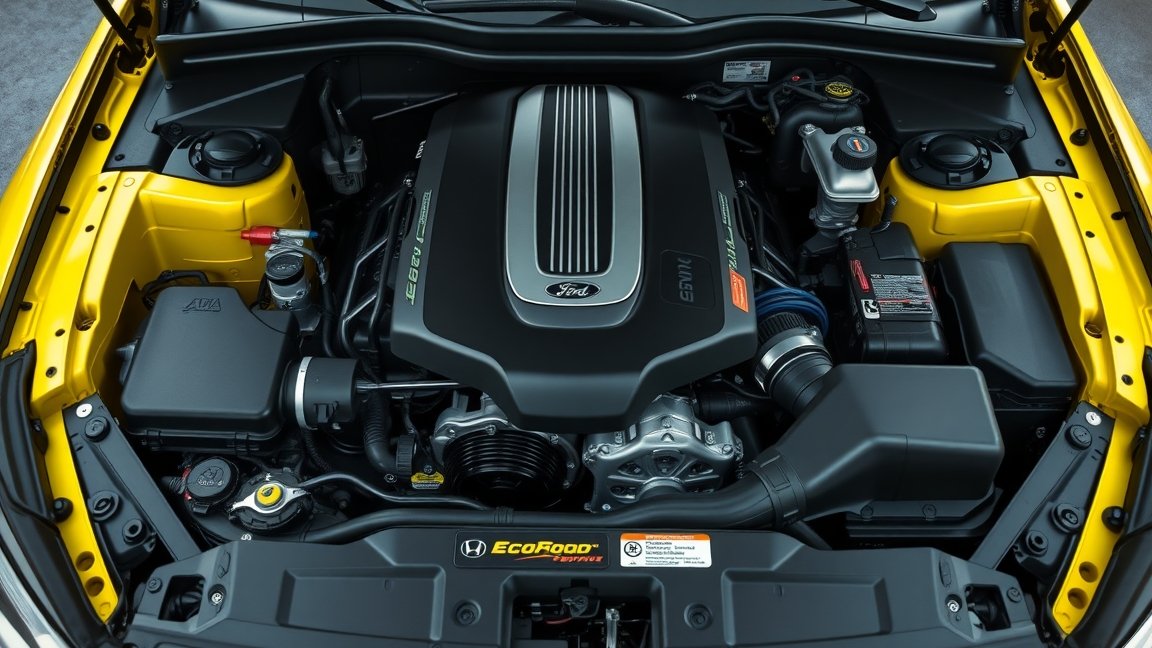 Ford EcoBoost motor részletes belső nézete modern autóban