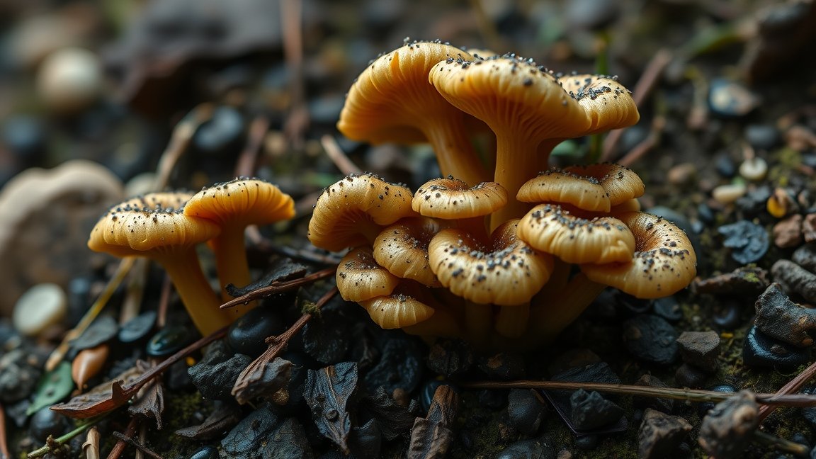 Olajgomba a földön, élénk színnel és részletes textúrával.