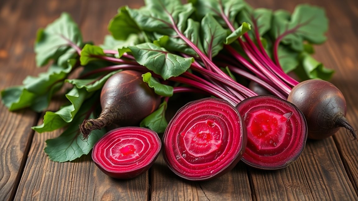 Friss cékla és levelei, apróra vágva, egészséges táplálkozáshoz.