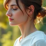 Nő orrlégzést gyakorol a természetben, javítva közérzetét.