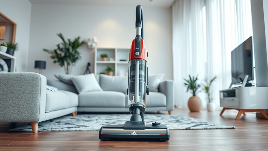 Porzsák nélküli porszívó a modern nappaliban
