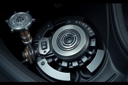 Kuplung mechanizmus részlete egy autóban, bemutatva a pedál működését.