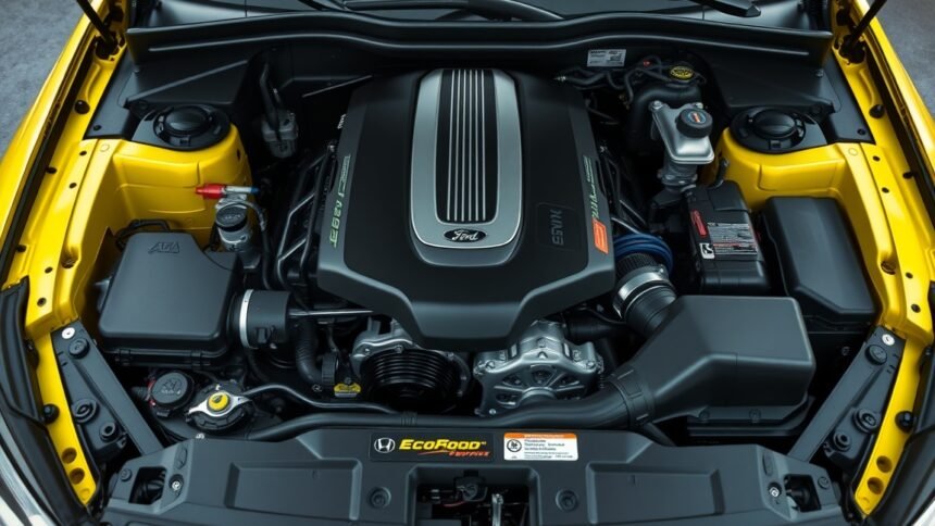 Ford EcoBoost motor részletes belső nézete modern autóban