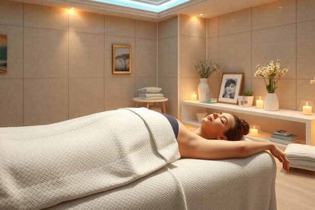 Nő relaxál a gépi nyirokmasszázs alatt egy wellness központban.