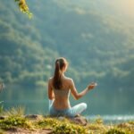 Egy nő meditál a természetben, relaxál és feltöltődik.