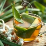 Friss medvehagyma tea fokhagymával és zöld levelekkel.