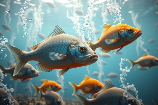 Halak úsznak a víz alatt, buborékokkal körülvéve.
