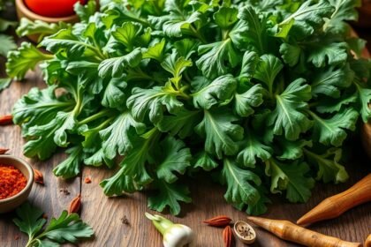 Friss rukkola és fűszerek tálalása egészséges ételekhez.